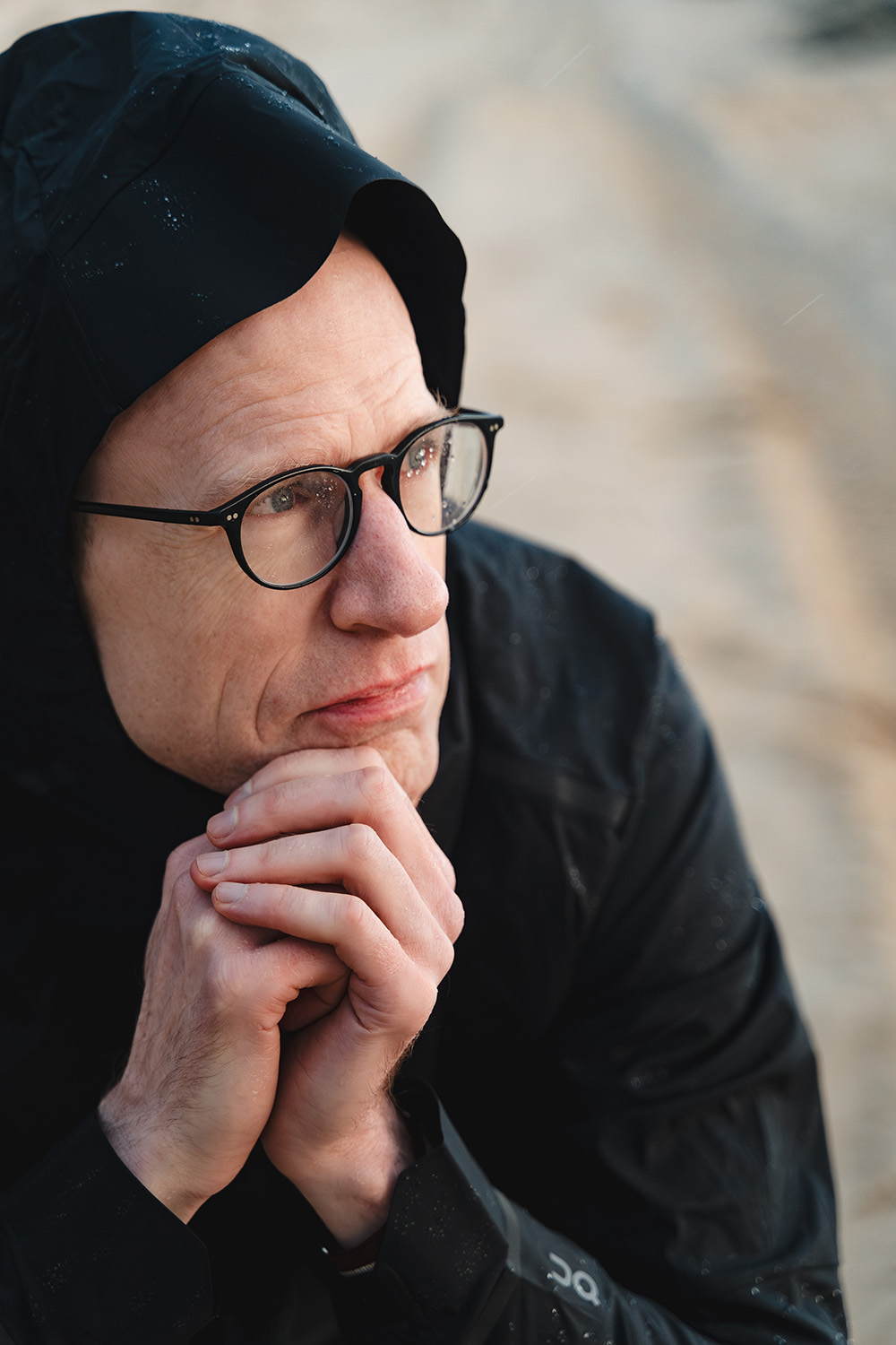 Outdoors portrait of Nick Bostrom in a black jacket
