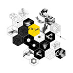 Illustration with interlocking, hexagonal jigsaw pieces